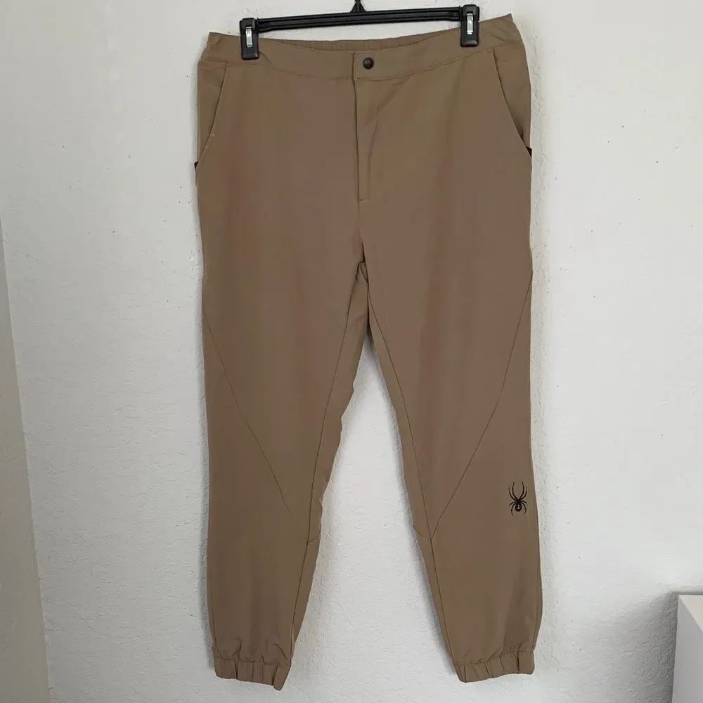 Spider Men's Tan Woven Lightweight Joggers Pants Pockets Logo Size XL